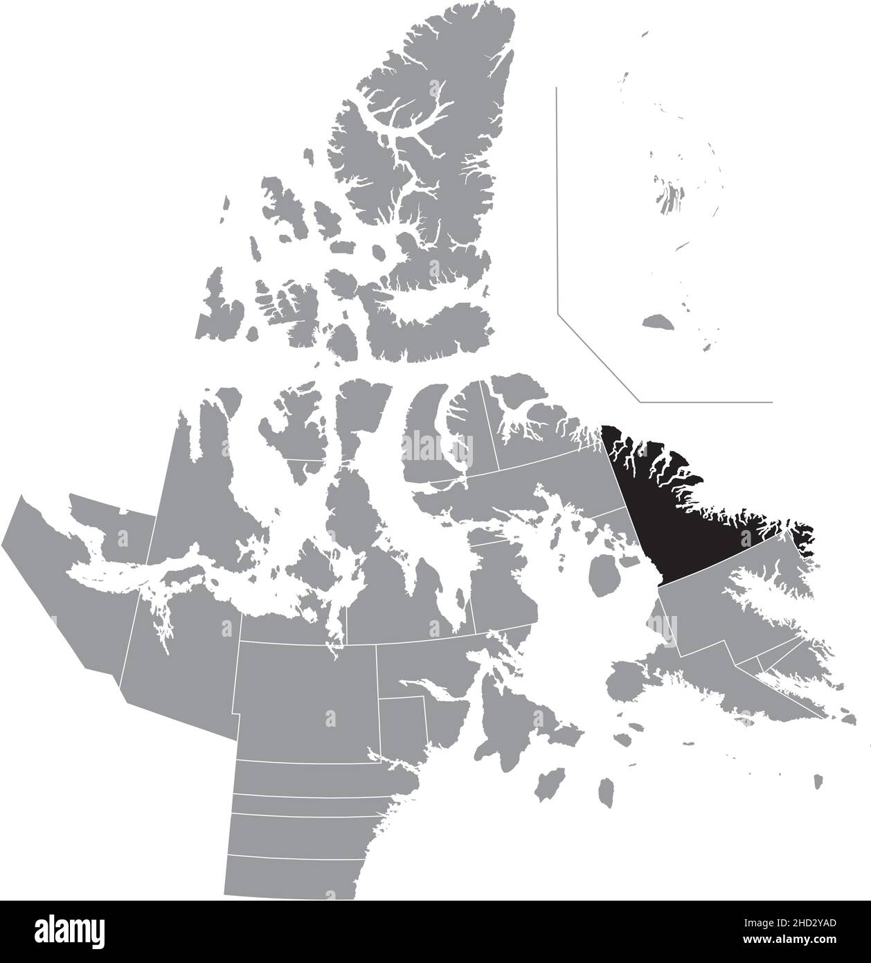 Schwarz flach leer markiert Lageplan des UQQUMMIUT Distrikts innerhalb grauer Verwaltungskarte der territorialen Wahlbezirke von Kanada Stock Vektor