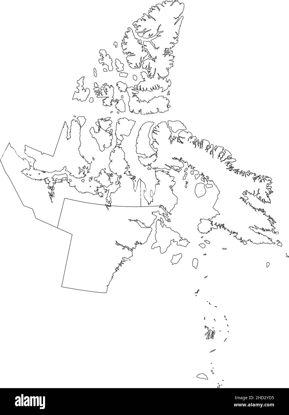 Weiße flache leere Vektor-Verwaltungskarte der Regionen des kanadischen Territoriums von NUNAVUT, KANADA mit schwarzen Grenzlinien seiner Regionen Stock Vektor
