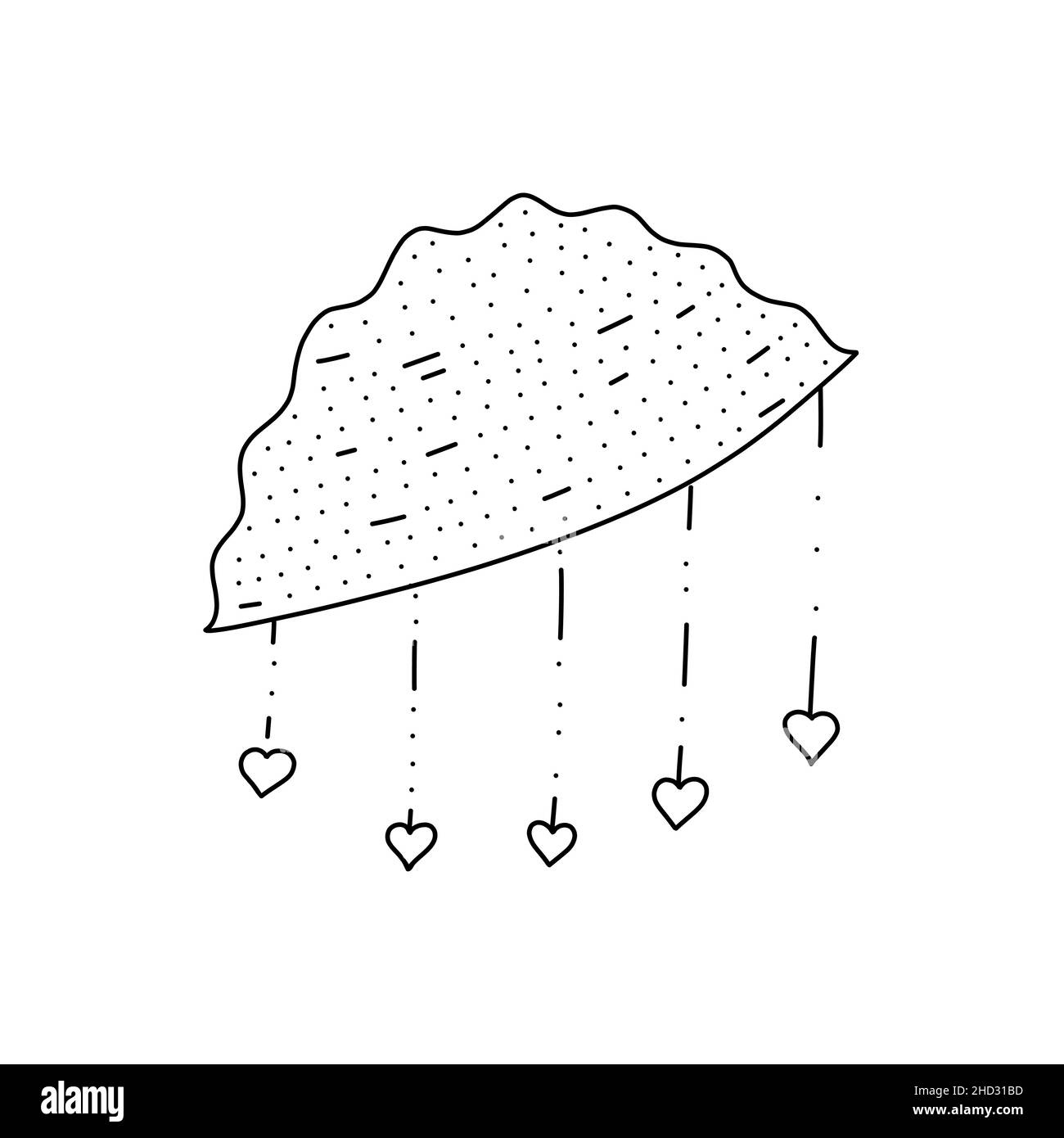 Handgezeichnete Wolke mit Herz-Symbol im Doodle-Stil. Cartoon-Wolke mit Herz-Vektor-Symbol für Web-Design isoliert auf weißem Hintergrund Stock Vektor