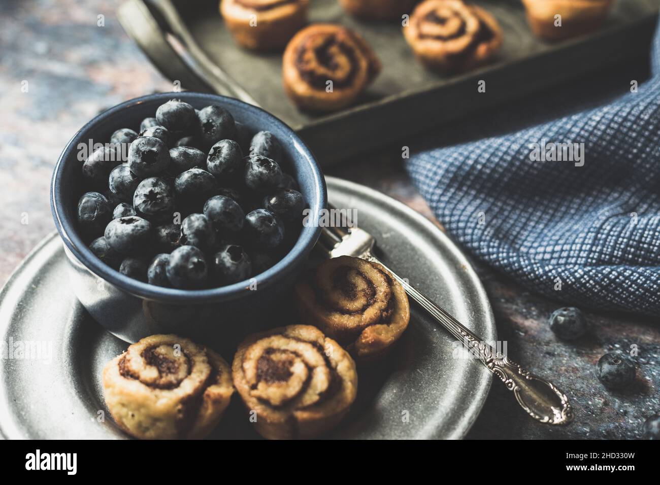 Food Still Life - Küche - Blau - Rustikal Stockfoto