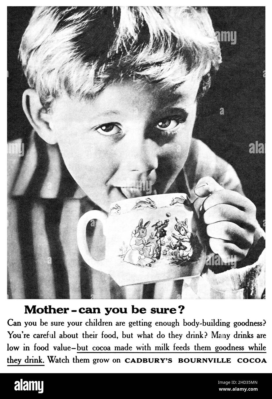 1961 Britische Werbung für Cadburys heißen Kakao-Schokoladendrink in Bournville. Stockfoto