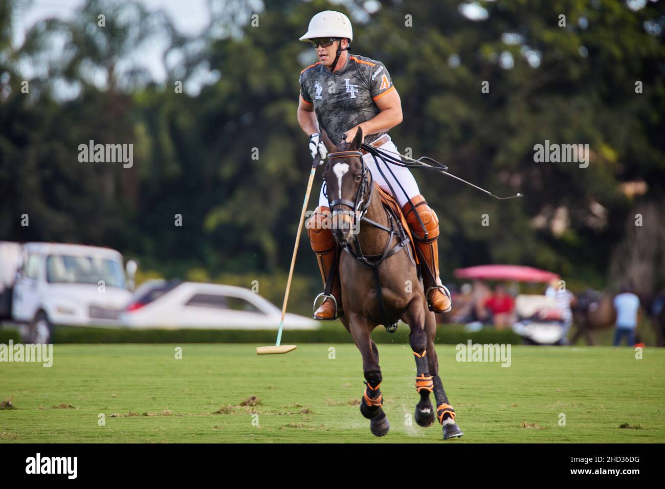 Wellington, USA. 02nd Januar 2022. Iglehart Cup Finale zwischen dem La Fe Polo Team und Beverly Polo im International Polo Club. Kredit: Yaroslav Sabitov/YES Market Media/Alamy Live Nachrichten Stockfoto