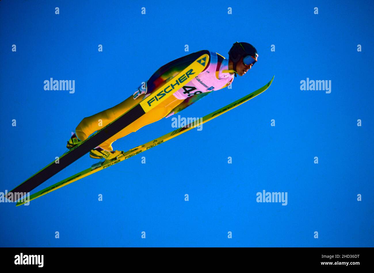 Noriaki Kasai (JPN), der bei den Olympischen Winterspielen 1994 im Einzel-Skispringen der Herren K120 antritt Stockfoto