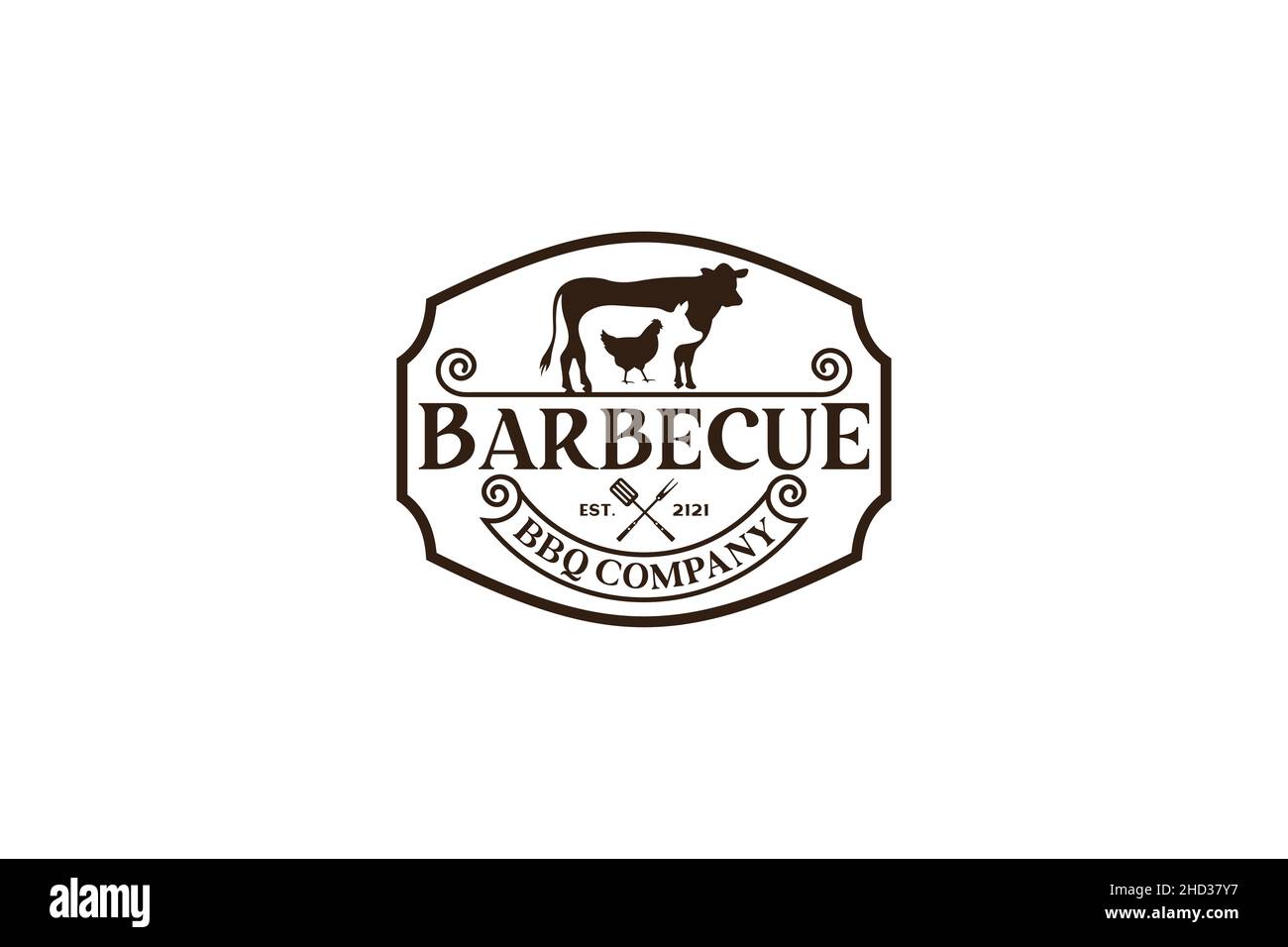Vintage Retro rustikaler BBQ Grill, Grill, Barbeque Label Stamp Logo Design Stock Vektor