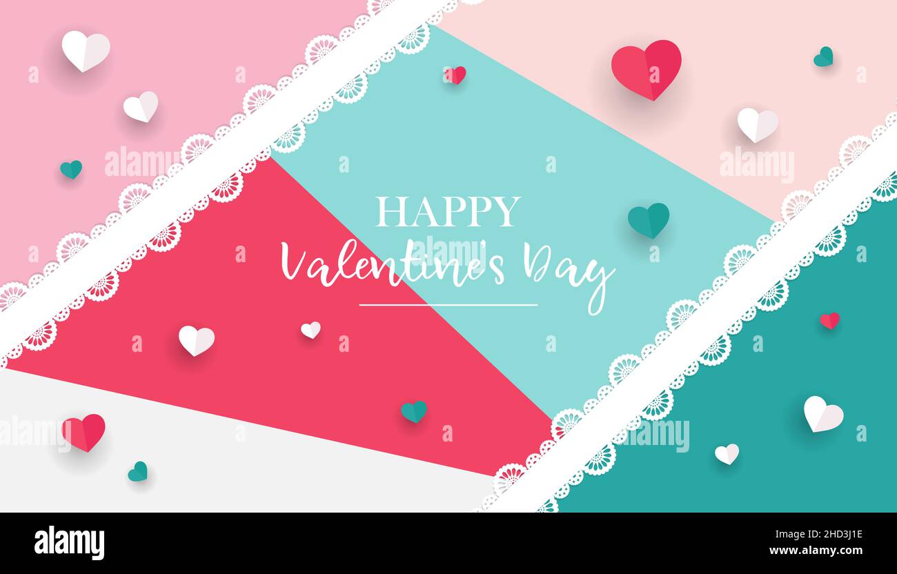 Alles Liebe zum Valentinstag Hintergrund mit Papier geschnitten Klebeband und Herzen. Vektorgrafik Stock Vektor