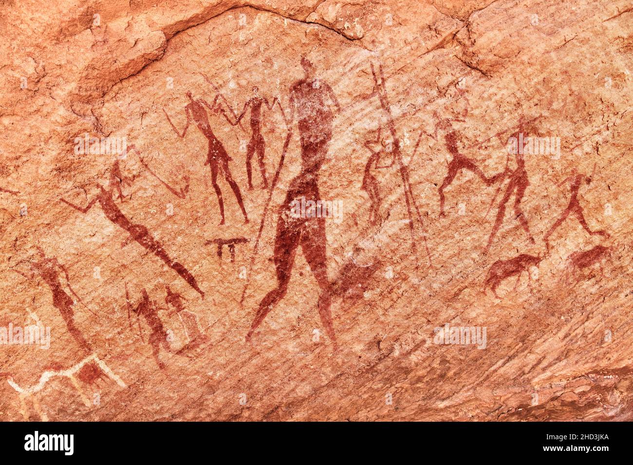 Uralte Felsmalereien in der Wüste Sahara, Tadrart, Algerien Stockfoto