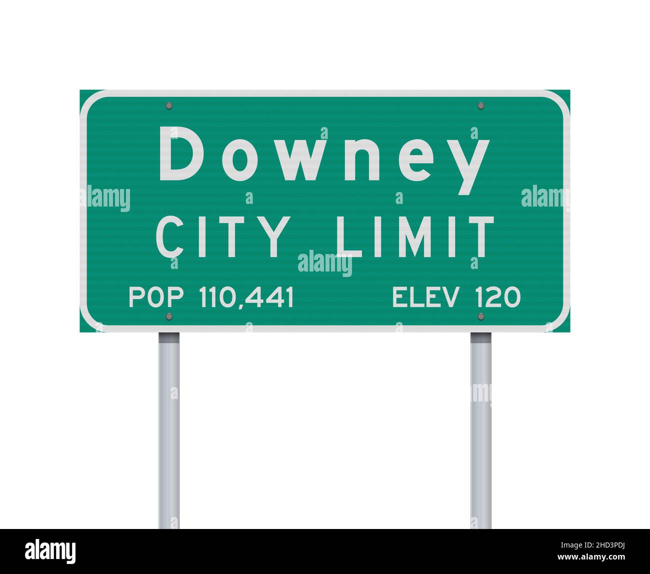 Vektordarstellung des grünen Straßenzeichens von Downey City Limit auf Metallpfosten Stock Vektor