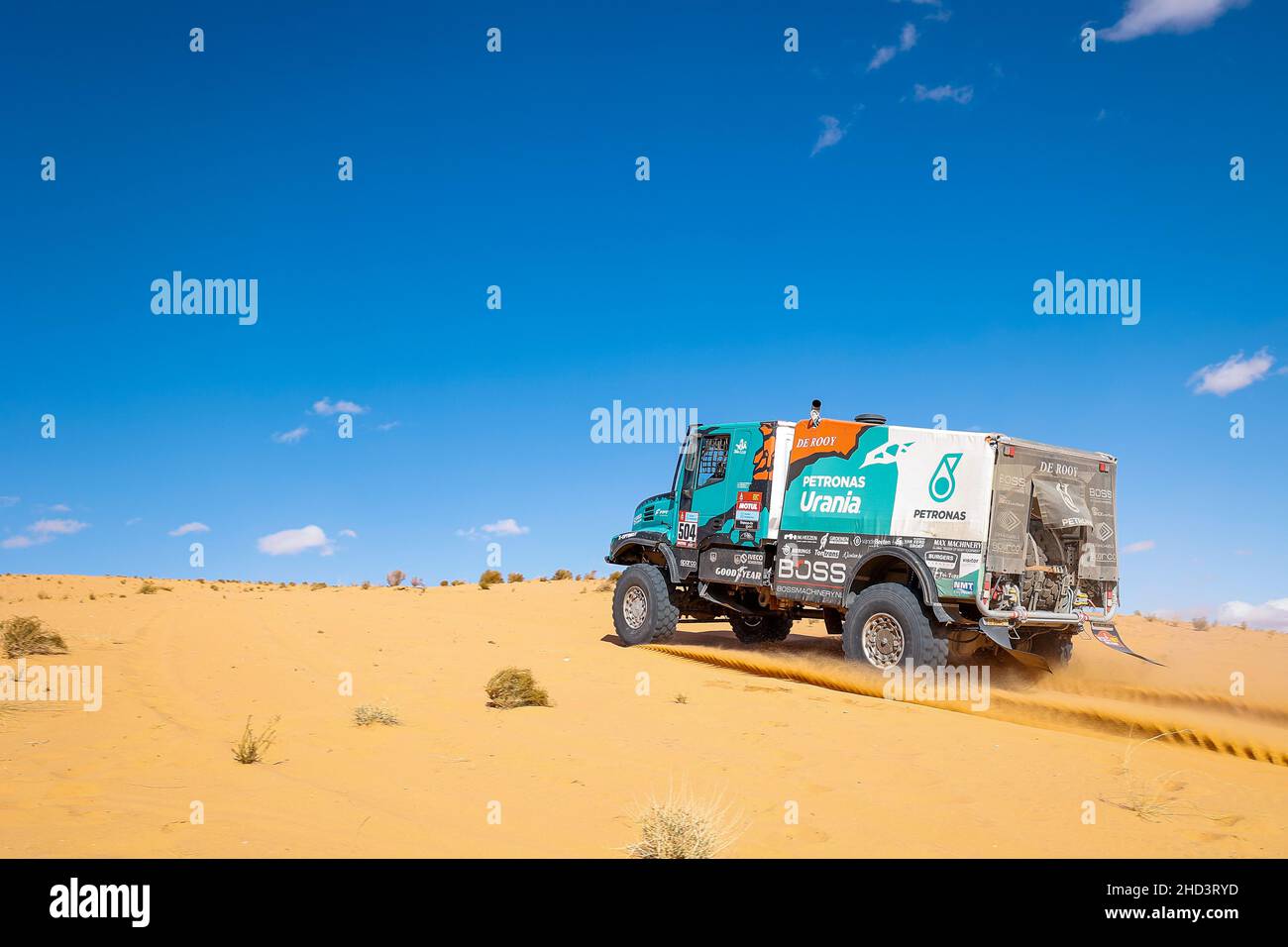 504 Van Kastern Janus (nld), Snijders Marcel (nld), Rodewald Darek (pol), Petronas Team de Rooy Iveco, Iveco Powerstar, T5 FIA Camion, Aktion während der Etappe 1B der Rallye Dakar 2022 um Hail, am 2nd. Januar 2022 in Hail, Saudi-Arabien - Foto: Frederic Le Floc H/DPPI/LiveMedia Stockfoto