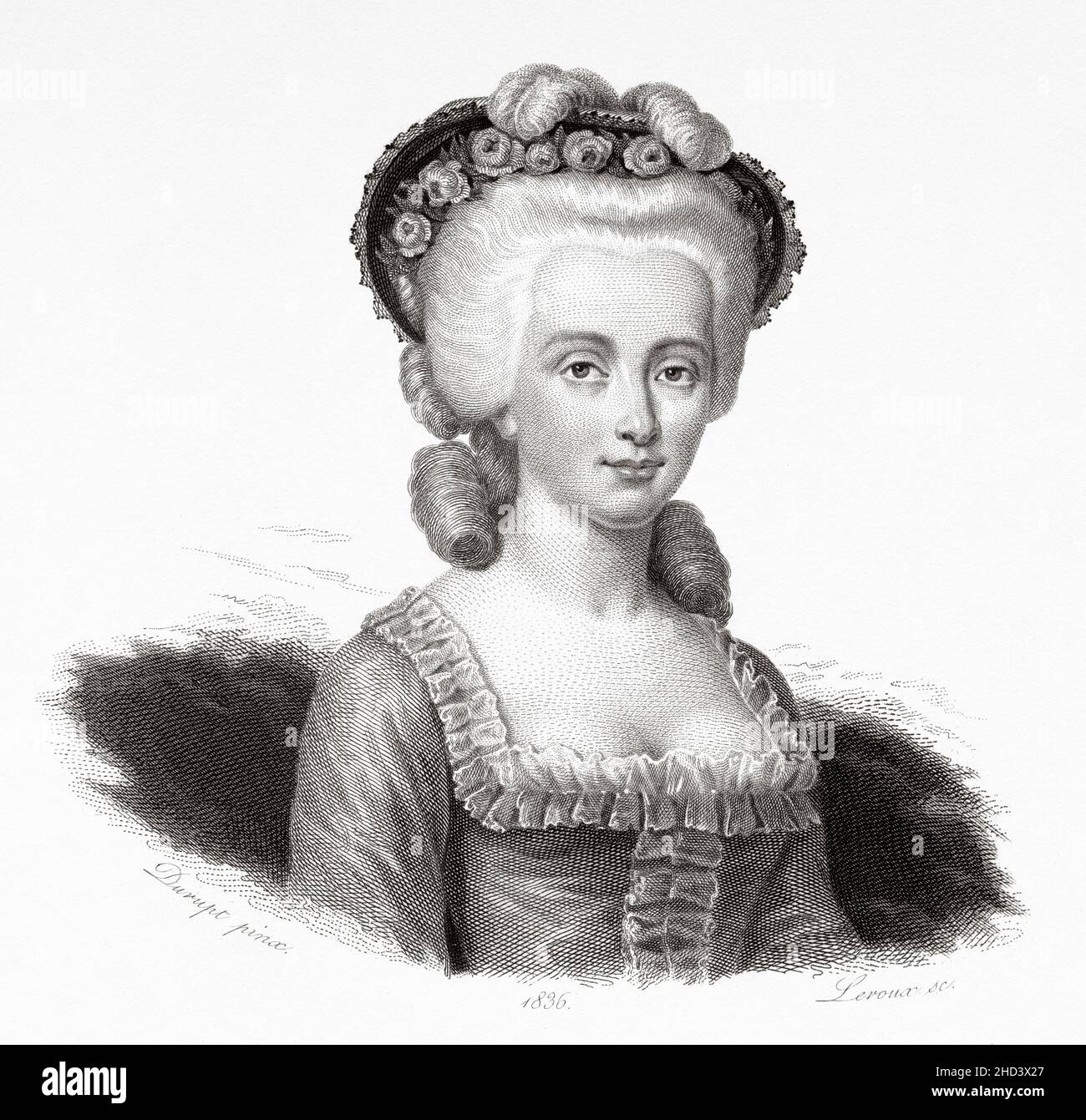 Porträt von Vicomtesse Dumoulin. Claudine Apolline Aubert d Aubigny (1755-1831) Frankreich. Europa. Alte gravierte Illustration aus dem 19th. Jahrhundert von Portraits et histoire des hommes utile von Societe Montyon et Franklin 1837 Stockfoto