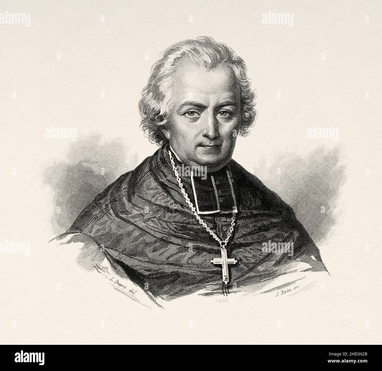 John Cheverus. Jean-Louis Anne Madelain Lefebvre de Cheverus (1768-1836) war ein französischer römisch-katholischer Bischof und später Kardinal. Er war der erste Bischof der römisch-katholischen Diözese Boston, Massachusetts in den Vereinigten Staaten. Frankreich. Europa. Alte gravierte Illustration aus dem 19th. Jahrhundert von Portraits et histoire des hommes utile von Societe Montyon et Franklin 1837 Stockfoto