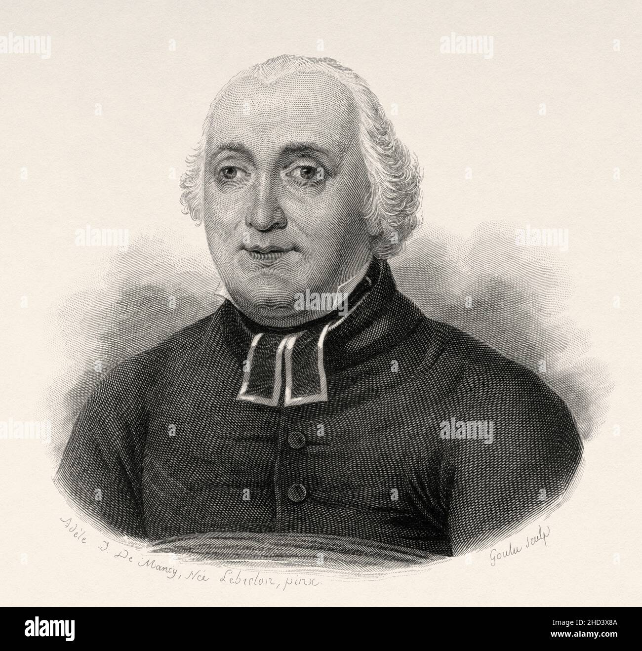 Abbé Guy-Toussaint-Julien Carron (1760-1821) war ein französischer römisch-katholischer Priester, der eine Reihe von Sozial- und Bildungseinrichtungen gründete, vor allem während des Exils in England, und war ein fruchtbarer Autor frommer Schriften. Frankreich. Europa. Alte gravierte Illustration aus dem 19th. Jahrhundert von Portraits et histoire des hommes utile von Societe Montyon et Franklin 1837 Stockfoto