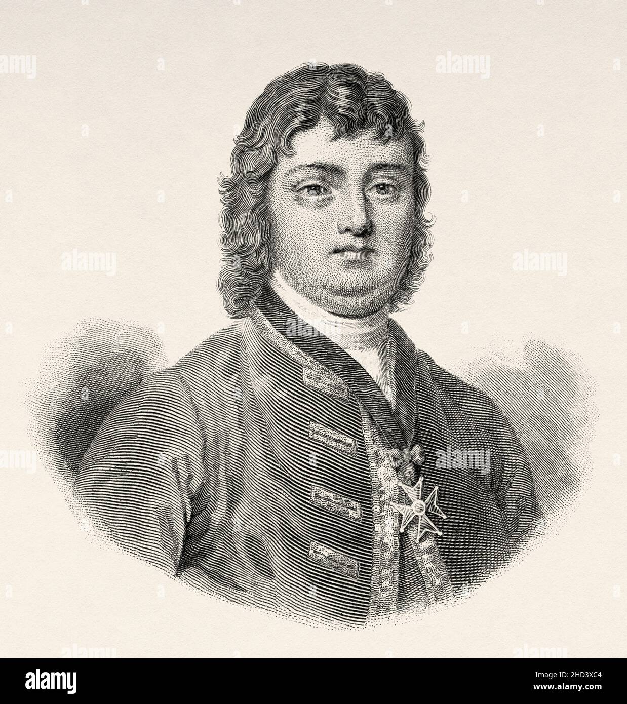 Chevalier Roze. Nicolas Roze (1675-1733) war ein französischer Aristokrat, der 1720 während der Großen Pest von Marseille an seinen Heldentum erinnert wurde. Frankreich. Europa. Alte gravierte Illustration aus dem 19th. Jahrhundert von Portraits et histoire des hommes utile von Societe Montyon et Franklin 1837 Stockfoto