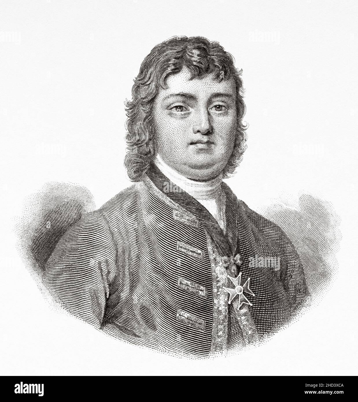 Chevalier Roze. Nicolas Roze (1675-1733) war ein französischer Aristokrat, der 1720 während der Großen Pest von Marseille an seinen Heldentum erinnert wurde. Frankreich. Europa. Alte gravierte Illustration aus dem 19th. Jahrhundert von Portraits et histoire des hommes utile von Societe Montyon et Franklin 1837 Stockfoto