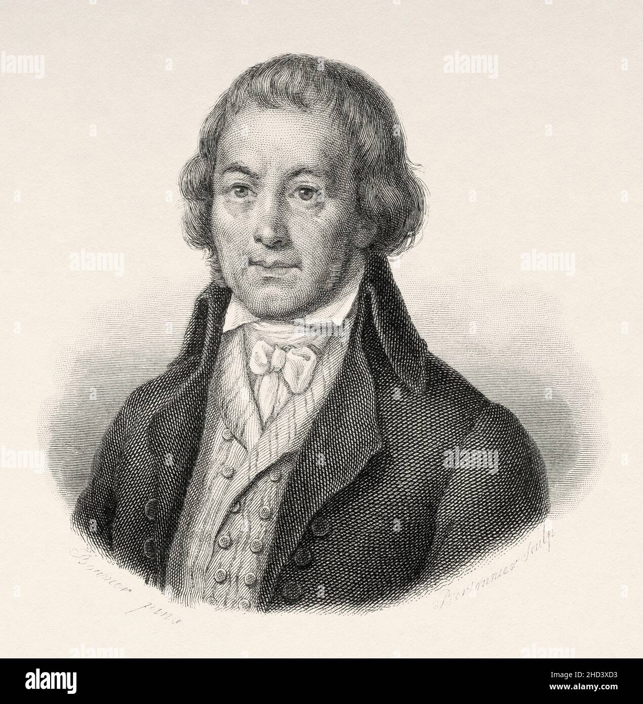 Porträt von Pierre Francois Joseph Beccard (1754-?) Französischer Diener, bekannt für seine Hingabe an seine Arbeitgeber. Frankreich. Europa. Alte gravierte Illustration aus dem 19th. Jahrhundert von Portraits et histoire des hommes utile von Societe Montyon et Franklin 1837 Stockfoto