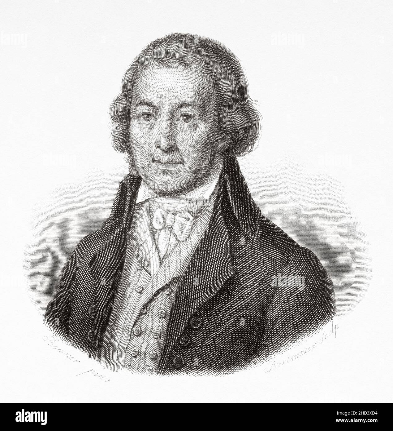 Porträt von Pierre Francois Joseph Beccard (1754-?) Französischer Diener, bekannt für seine Hingabe an seine Arbeitgeber. Frankreich. Europa. Alte gravierte Illustration aus dem 19th. Jahrhundert von Portraits et histoire des hommes utile von Societe Montyon et Franklin 1837 Stockfoto