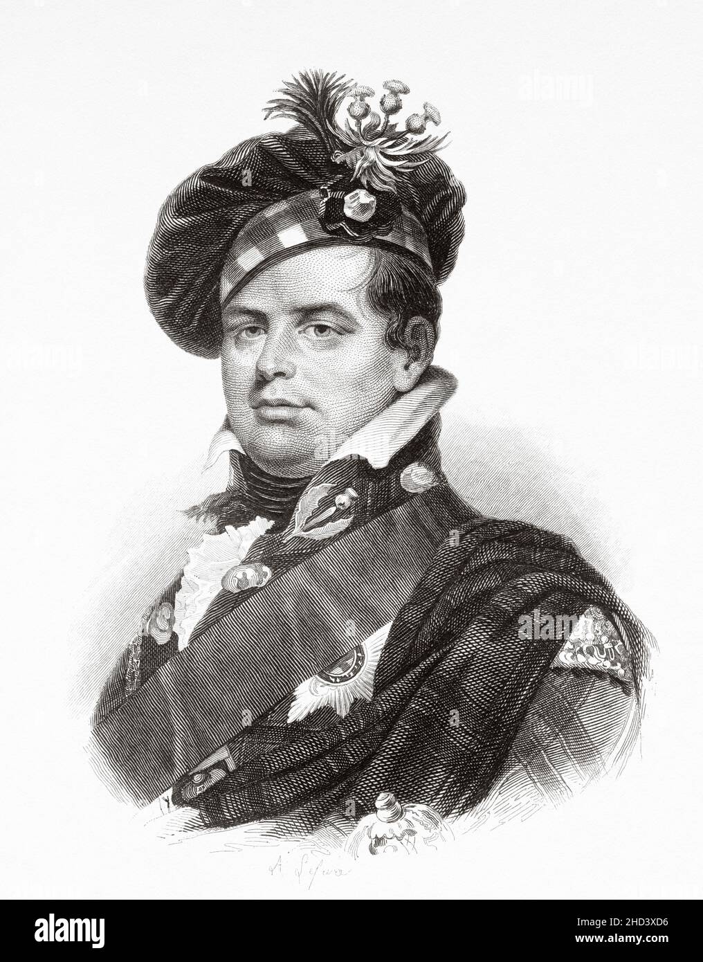 Prinz Augustus Friedrich (1773-1843) Herzog von Sussex, war der sechste Sohn und das neunte Kind von König Georg III. Und seiner Gemahlin Charlotte von Mecklenburg-Strelitz. Er war der einzige überlebende Sohn von George III, der keine Armee- oder Marine-Karriere verfolgte. VEREINIGTES KÖNIGREICH. Europa. Alte gravierte Illustration aus dem 19th. Jahrhundert von Portraits et histoire des hommes utile von Societe Montyon et Franklin 1837 Stockfoto