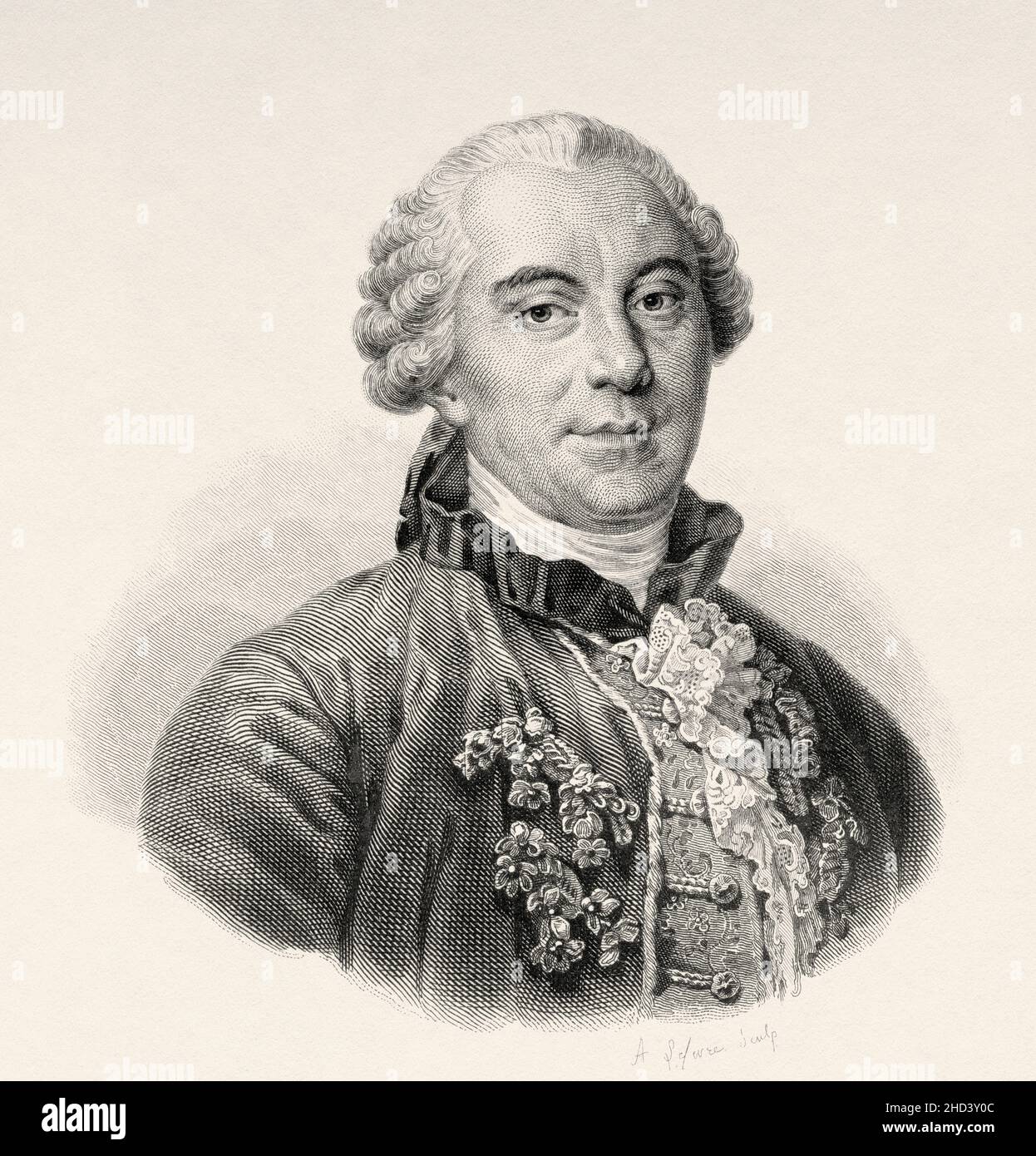 Georges-Louis Leclerc (1707-1788) Comte de Buffon, war ein französischer Naturforscher, Mathematiker, Kosmologe und Enzyklopédiste. Frankreich. Europa. Alte gravierte Illustration aus dem 19th. Jahrhundert von Portraits et histoire des hommes utile von Societe Montyon et Franklin 1837 Stockfoto