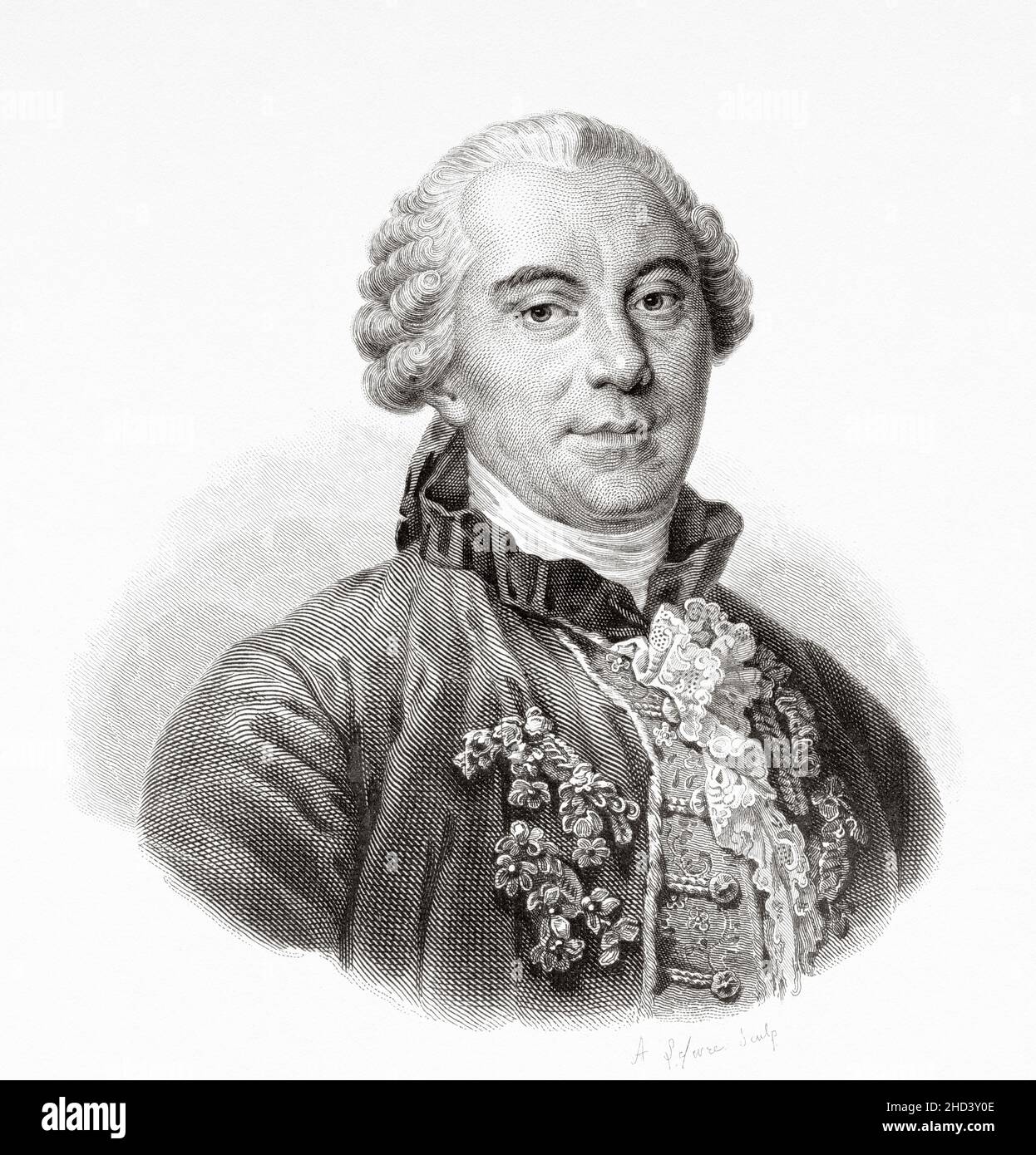 Georges-Louis Leclerc (1707-1788) Comte de Buffon, war ein französischer Naturforscher, Mathematiker, Kosmologe und Enzyklopédiste. Frankreich. Europa. Alte gravierte Illustration aus dem 19th. Jahrhundert von Portraits et histoire des hommes utile von Societe Montyon et Franklin 1837 Stockfoto