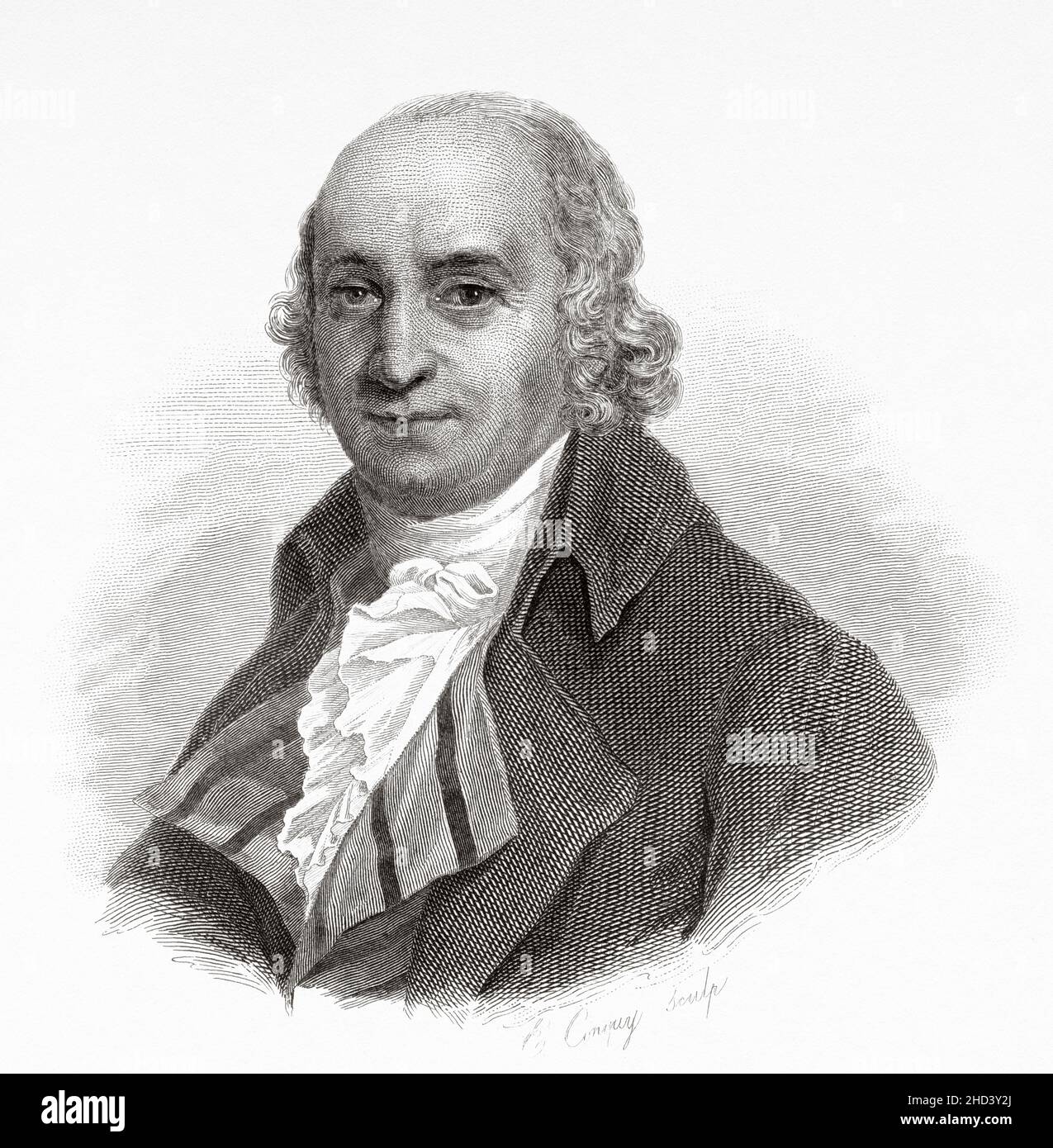 Pierre Samuel du Pont de Nemours (1739-1817) war ein französisch-amerikanischer Schriftsteller, Ökonom, Verleger und Regierungsbeamter. Während der Französischen Revolution wanderten er, seine beiden Söhne und ihre Familien in die Vereinigten Staaten ein. Sein Sohn Éleuthère Irénée du Pont war der Gründer von E. I. du Pont de Nemours and Company. Frankreich. Europa. Alte gravierte Illustration aus dem 19th. Jahrhundert von Portraits et histoire des hommes utile von Societe Montyon et Franklin 1837 Stockfoto