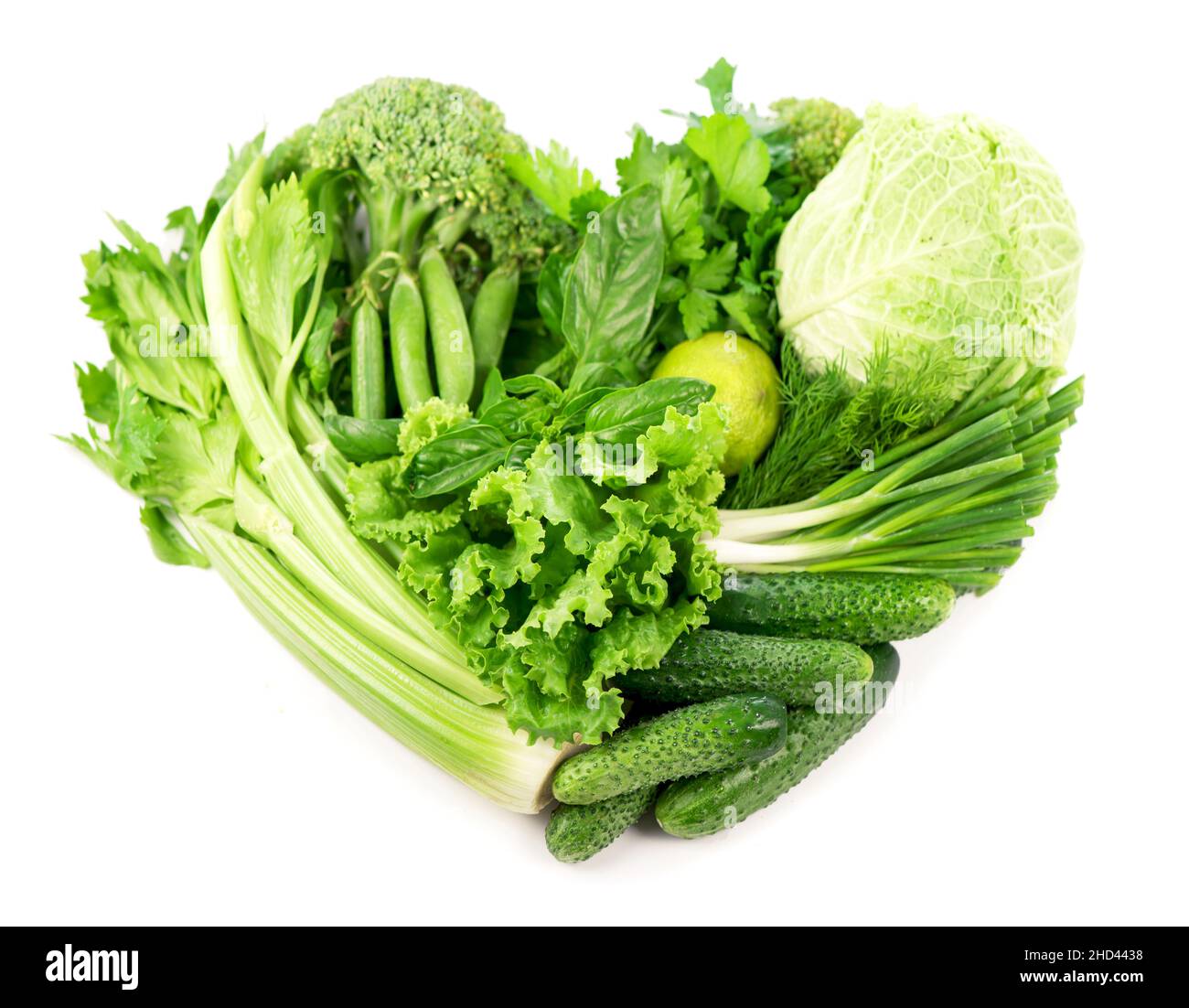 Herzform Form von verschiedenen Gemüse, grünes Herz, gesunde Ernährung, vegetarische Lebensmittel Stockfoto