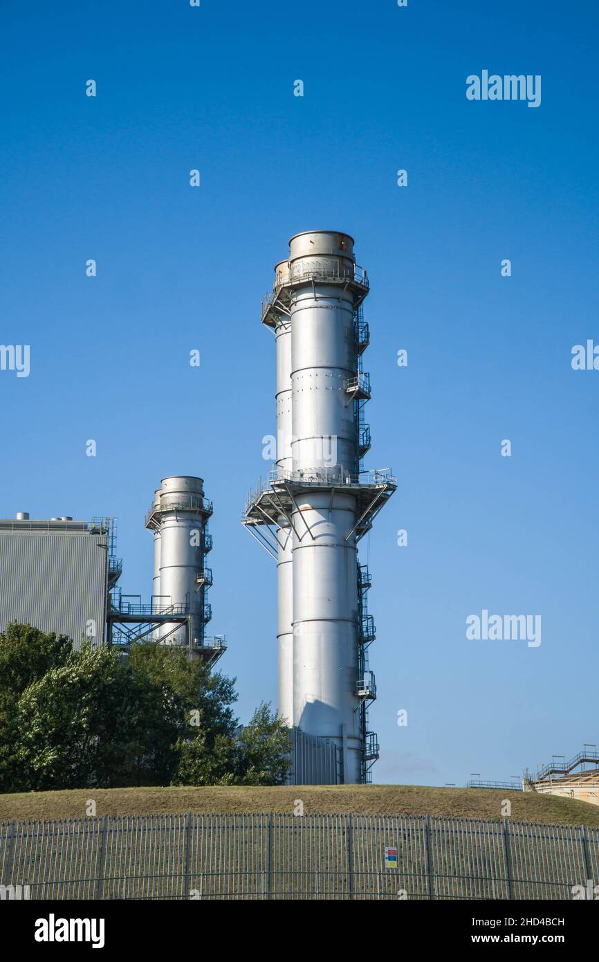 Staythorpe Combined Cycle Gas Turbine (CCGT) Kraftwerk am Ufer des Flusses Trent, Newark, Trent England, Großbritannien. September 2021 Stockfoto