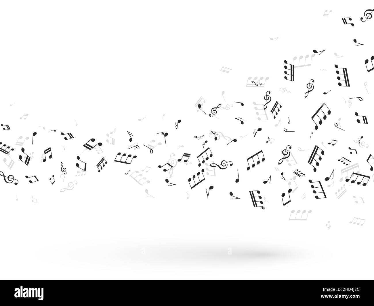 Musiknoten winken. Wirbelnde schwarze Note Träger, Sinfonie Stabschlüssel Harmonie, fließende Klanggrafik, strömende Melodie, Violinschlüssel, Plakat oder Banner, vektor Stock Vektor