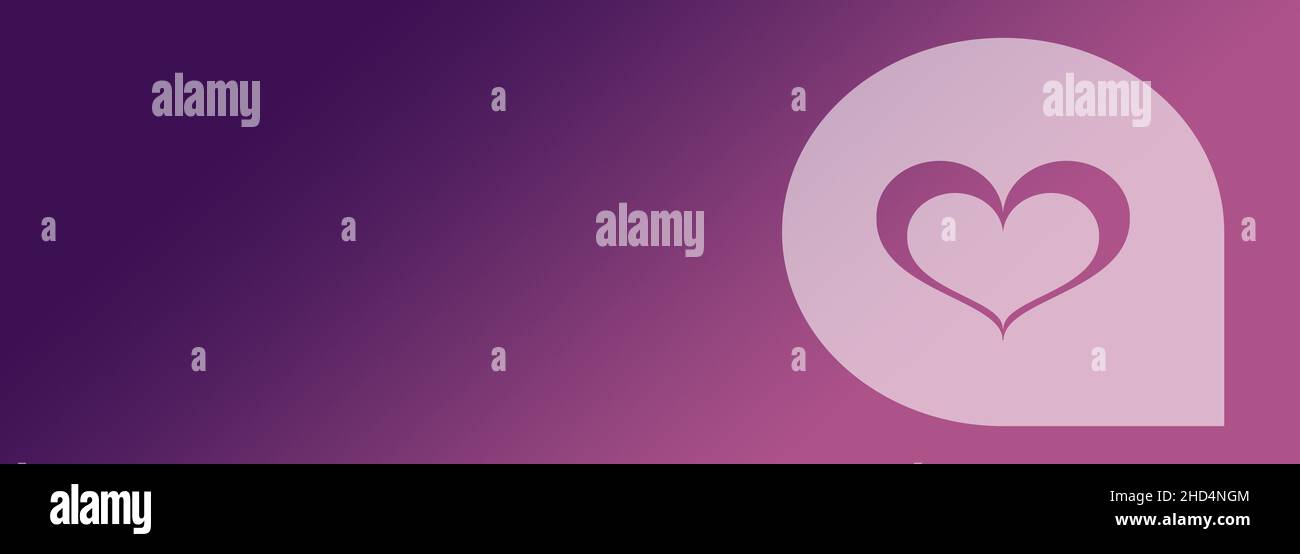 Herzförmige, abstrakte purpurrote Umrandung auf dunkelviolettem Hintergrund Stockfoto