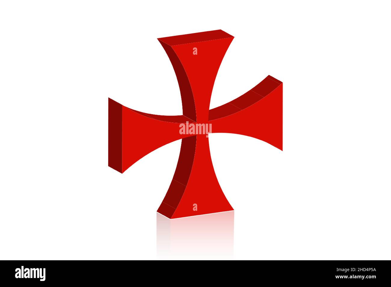 3D Templerkreuz. Patea Kreuz rotes Symbol des Templerordens. Geistlicher Ritterordens, der 1119 im Heiligen Land gegründet wurde. Vektor isoliert auf w Stock Vektor