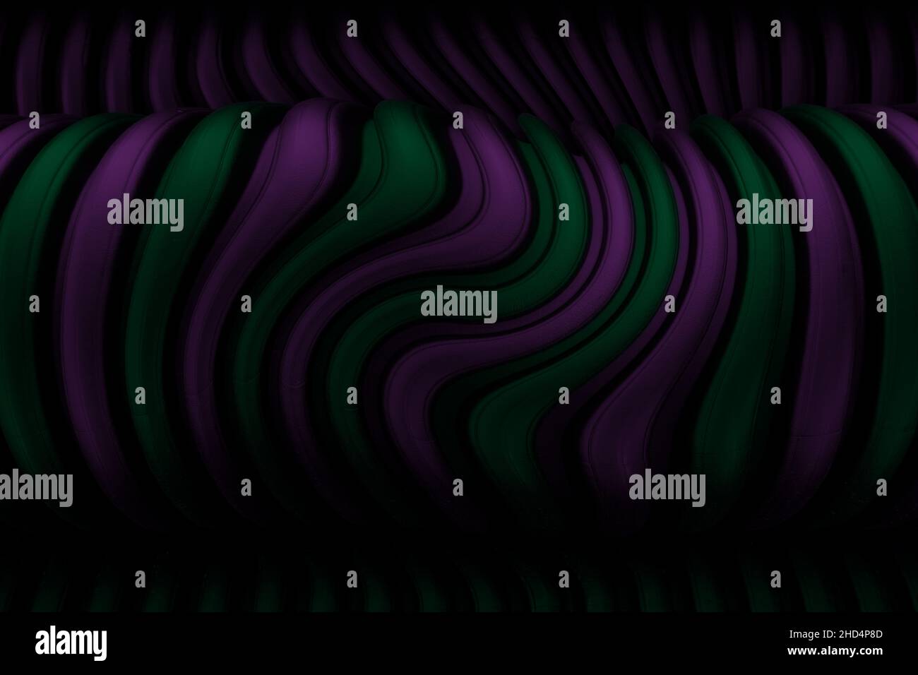 Abstrakte grüne und lila schmelzende Formen Illustration. Psychedelischer Hintergrund. Stockfoto