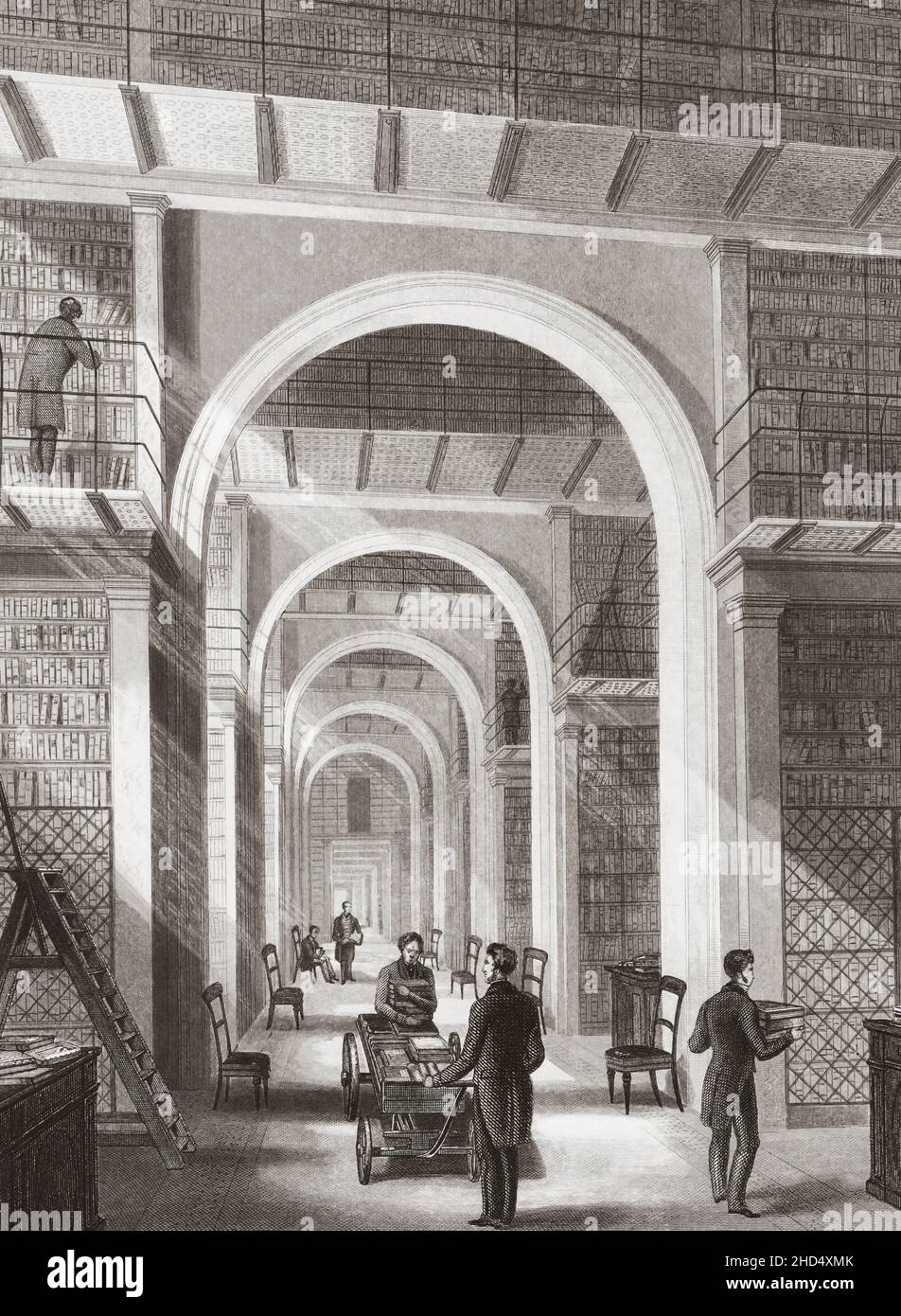Die zusätzliche Bibliothek des British Museum nach einem Druck von Edward Radclyffe aus dem Jahr 1841. Stockfoto