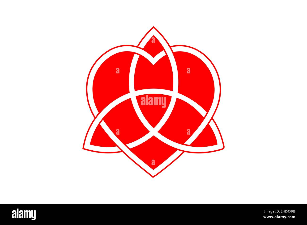 Keltischer Liebesknoten, verflochene Herzform und Triquetra, Symbol für ewige Liebe. Red Logo Icon Valentines Konzept, Vektor-Tattoo isoliert Stock Vektor