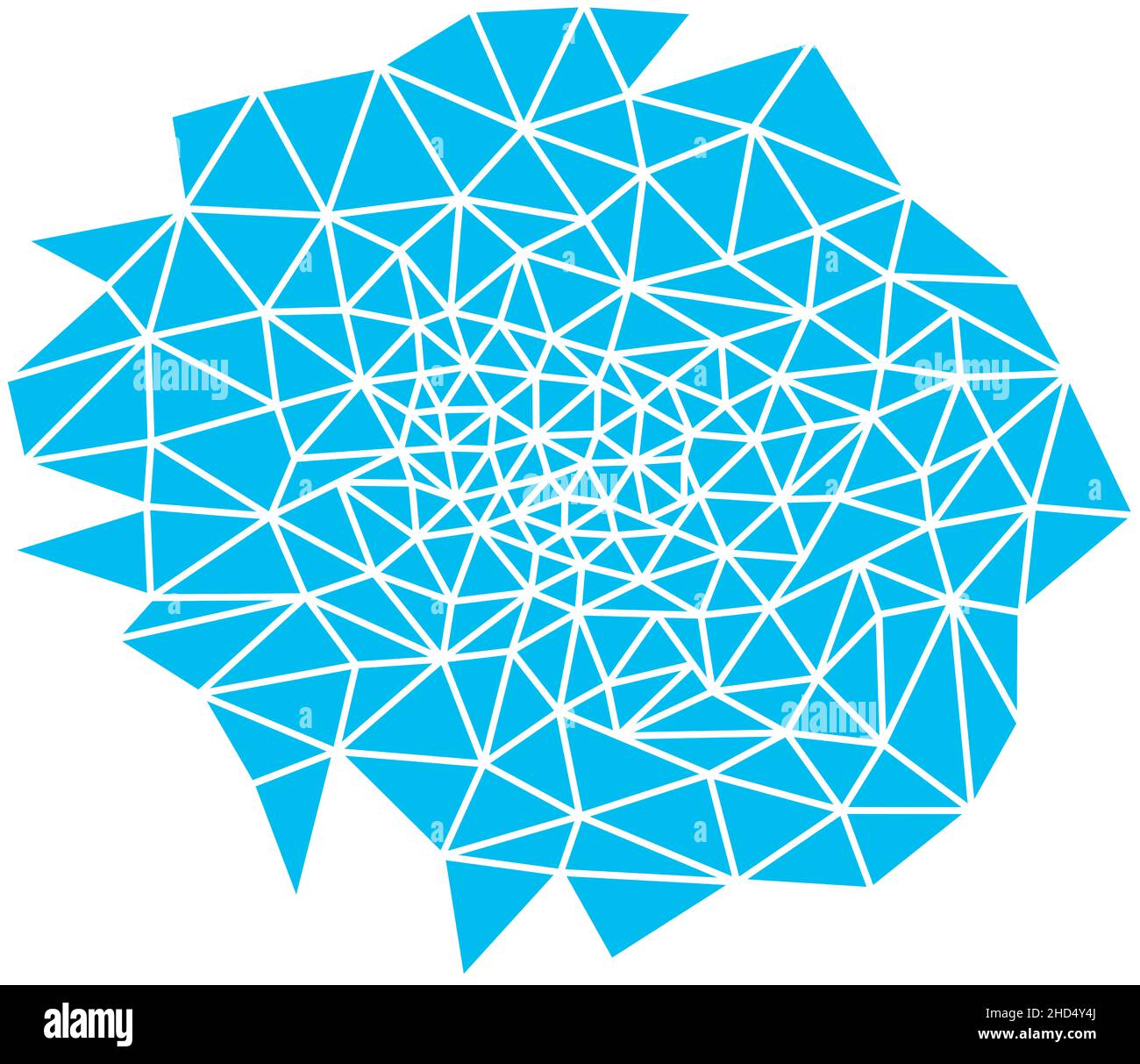 Abstrakter blauer Hintergrund. Geometrische Formen in Form eines Netzes, türkisfarbene Farbe. Es gibt viele Dreiecke in einer ungeordneten Anordnung. Rasterdarstellung. Stockfoto