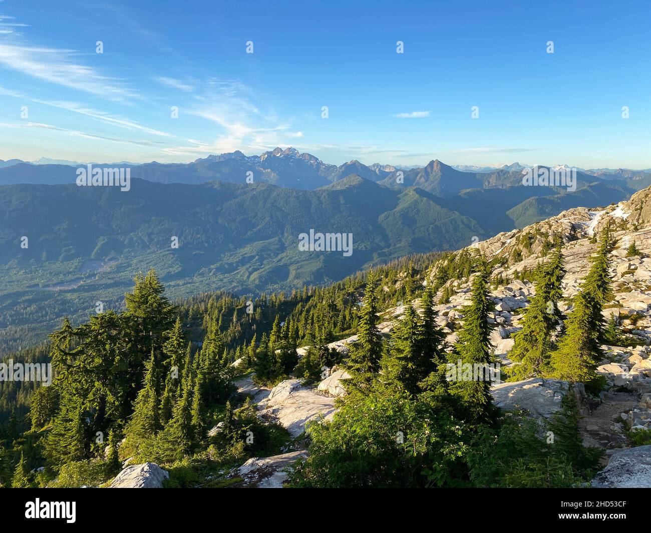 Wandern im Norden Kaskaden durch sub alpine Wald Stockfoto