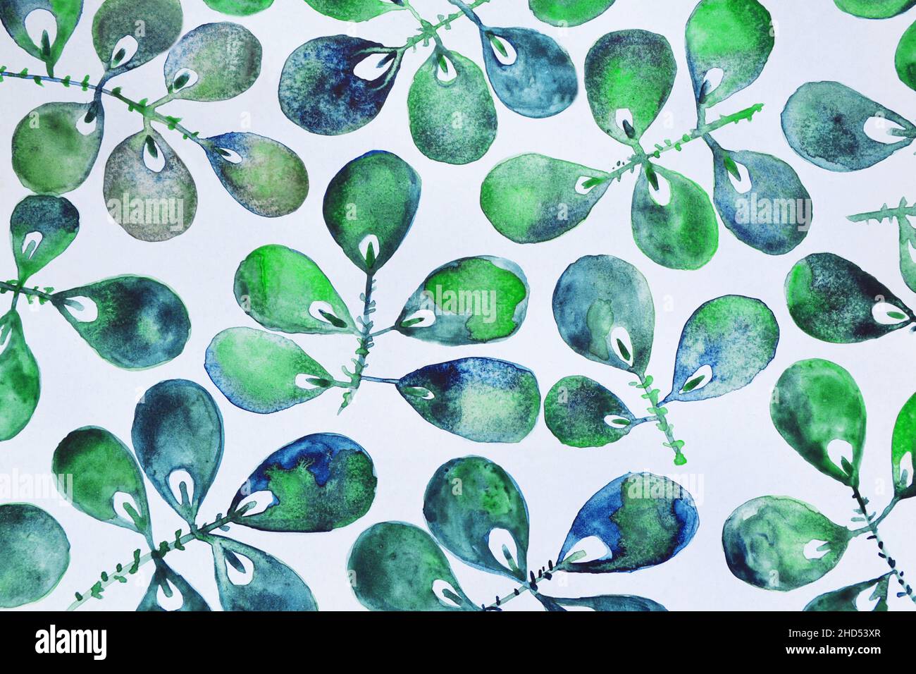 Grüne Pflanze Hintergrund Aquarell Illustration Stockfoto