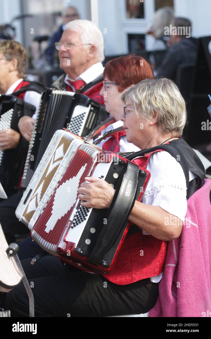 Musik in den Straßen der Stadt Kolding im südlichen Mittelteil des Jütlands 2017 Stockfoto
