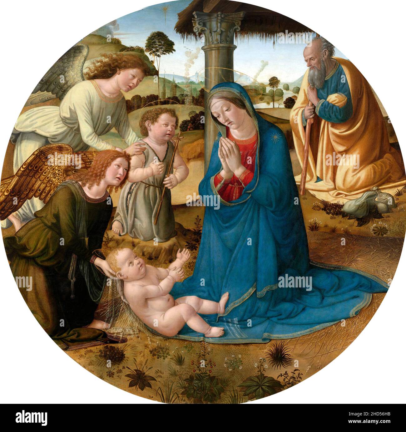 Die Anbetung des Christkindes des des italienischen Künstlers Cosimo Rosselli (1439–1507), Öl auf Tafel, c. 1485-1507 Stockfoto