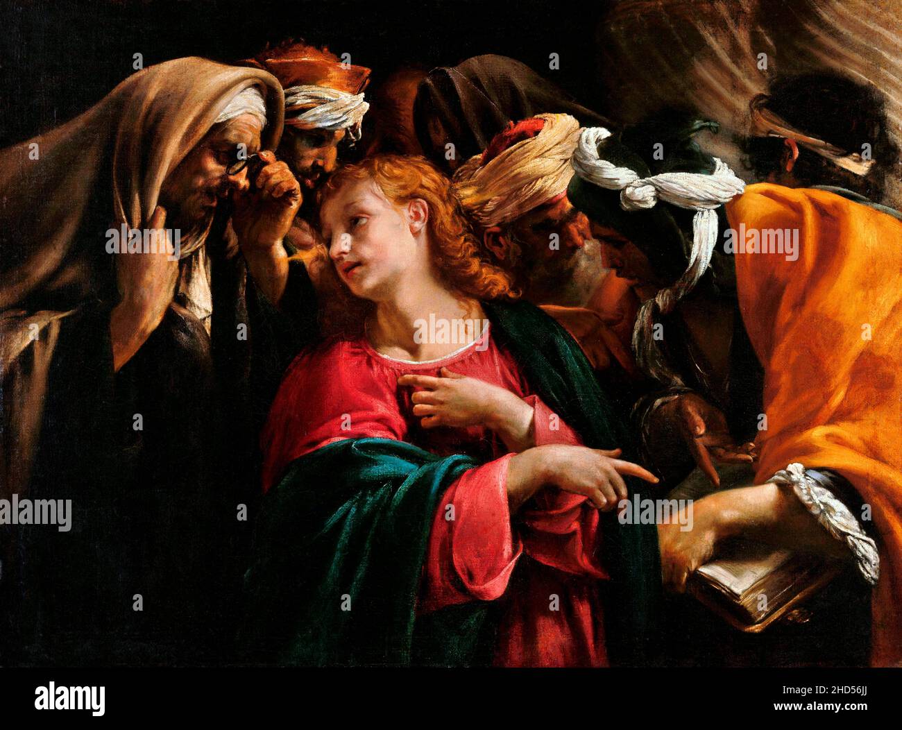 Christus unter den Ärzten des italienischen Barockkünstlers Orazio Borgianni (1574-1616), Öl auf Leinwand, c. 1609 Stockfoto