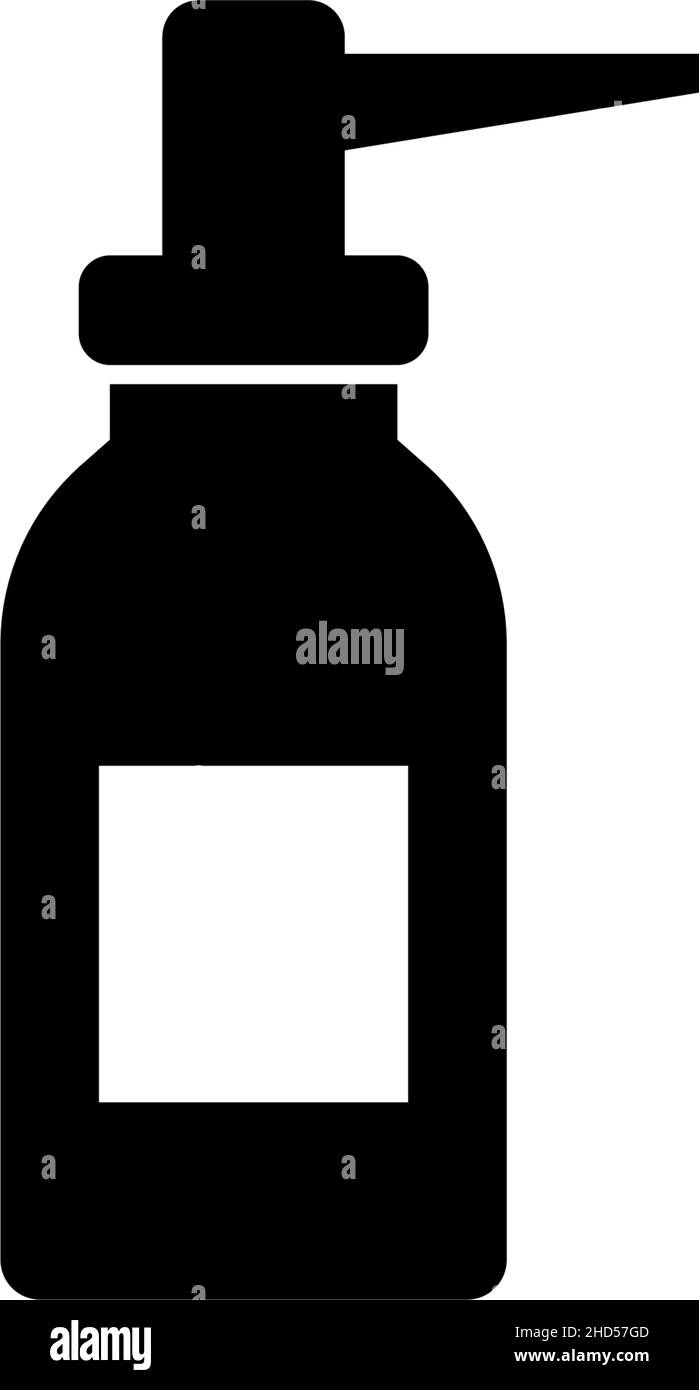 Medizinisches Spray Für Den Hals, Oraler Inhalator. Abbildung des Symbols für flache Vektorgrafik. Einfaches schwarzes Symbol auf weißem Hintergrund. Kehle medizinisches Spray, oraler Inhalator Zeichen de Stock Vektor