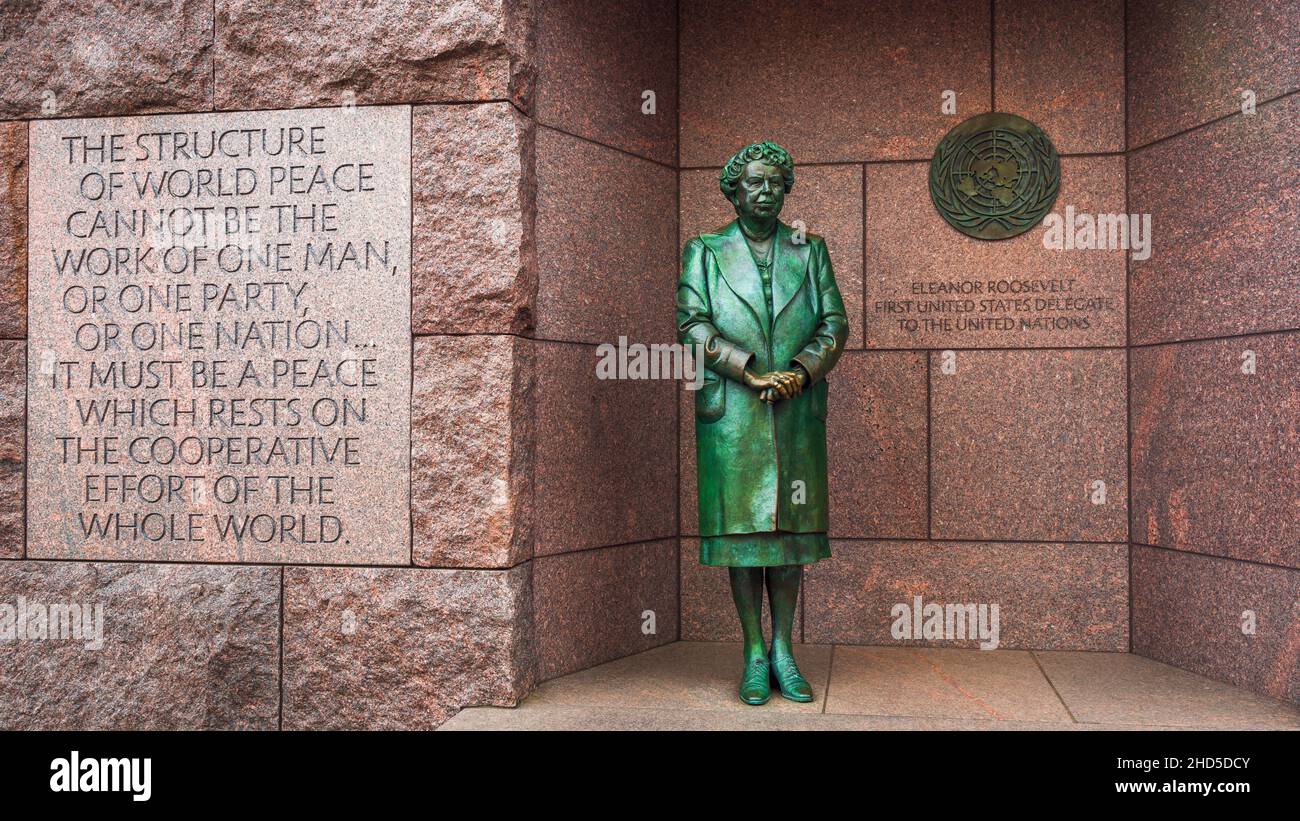 Statue von Eleanor Roosevelt am Franklin Delano Roosevelt Memorial, Washington, DC USA Stockfoto