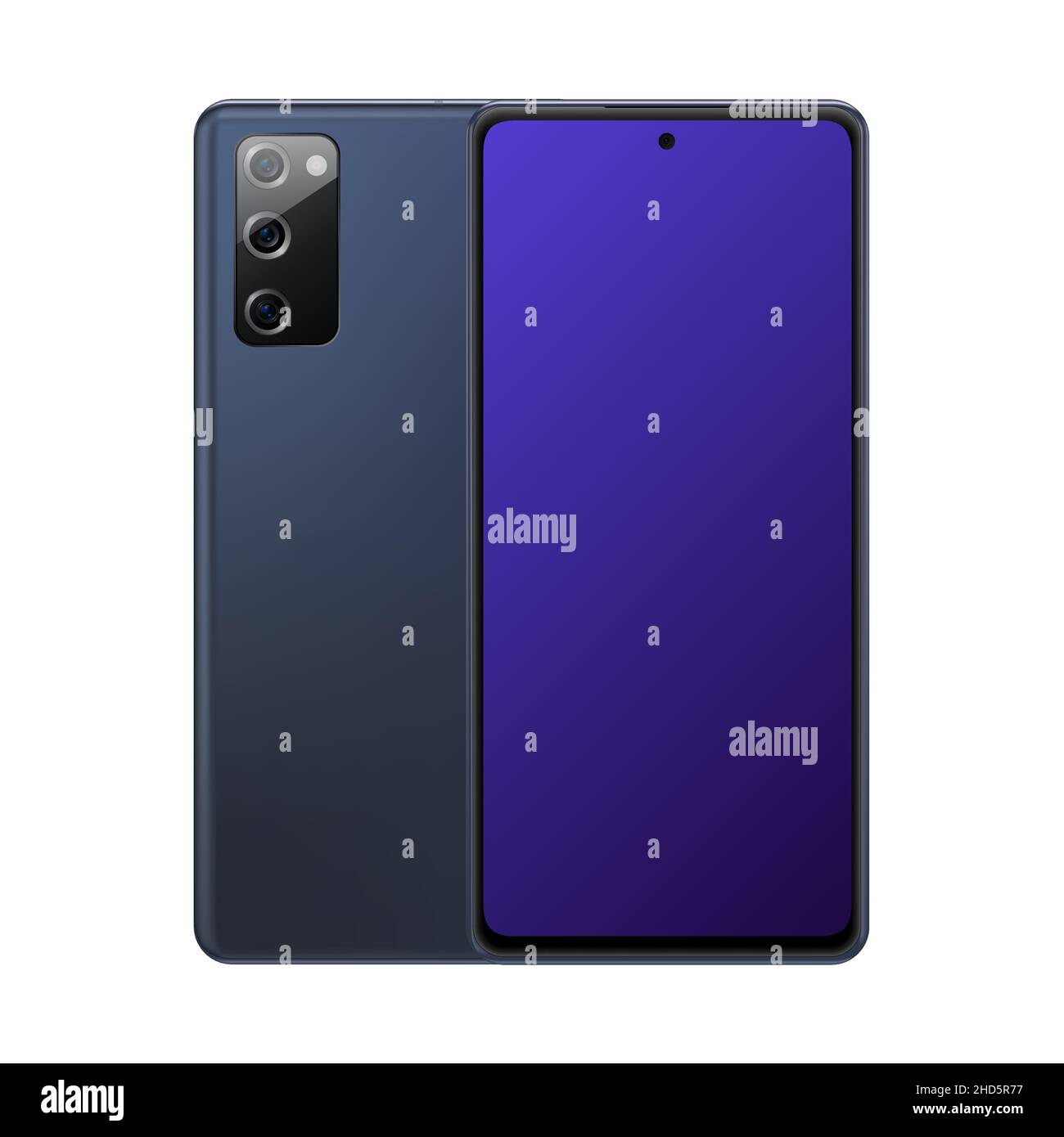Galaxy Smartphone Mockup mit drei Kameras. S20 Violettes isoliertes Modell. Vektorgrafik Stock Vektor