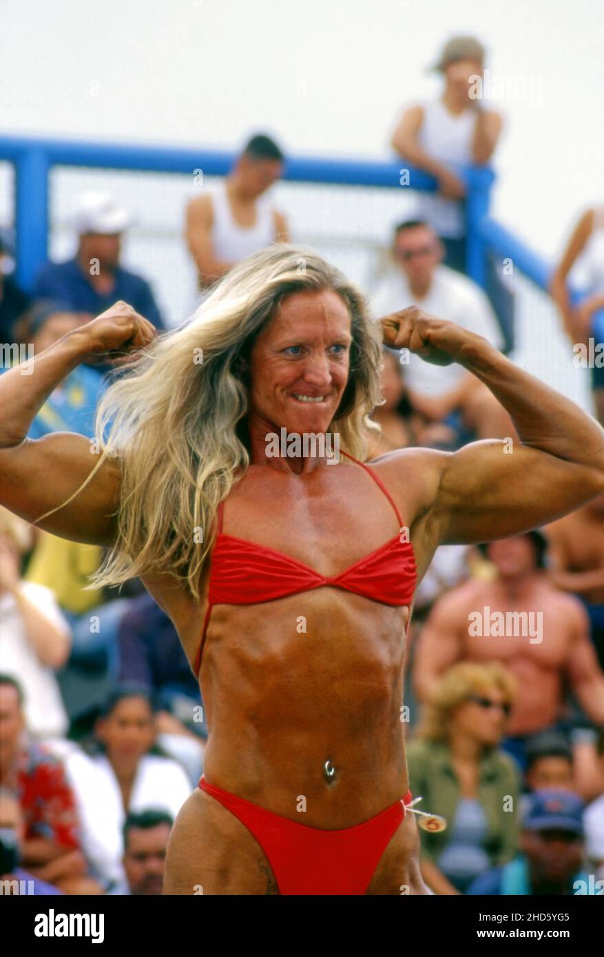 Bodybuilding-Wettbewerb am Muscle Beach in Venice Beach, CA Stockfoto
