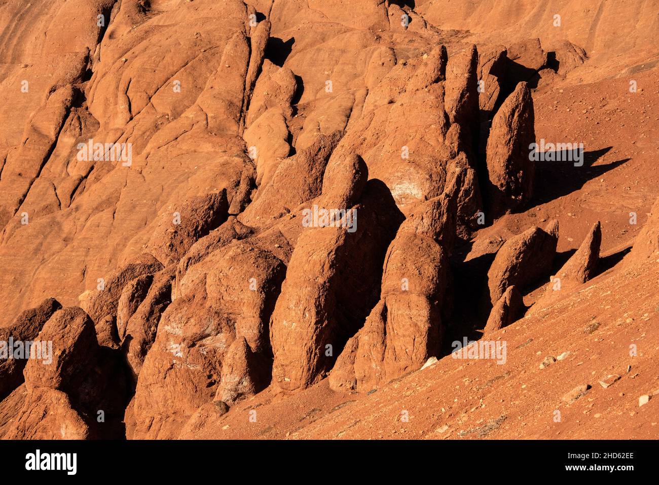 Mondlandschaft, Karbon, Permian Sandstein Konglomerate auf Rode O, Rodefjord, Scoresby Sund, Grönland Stockfoto