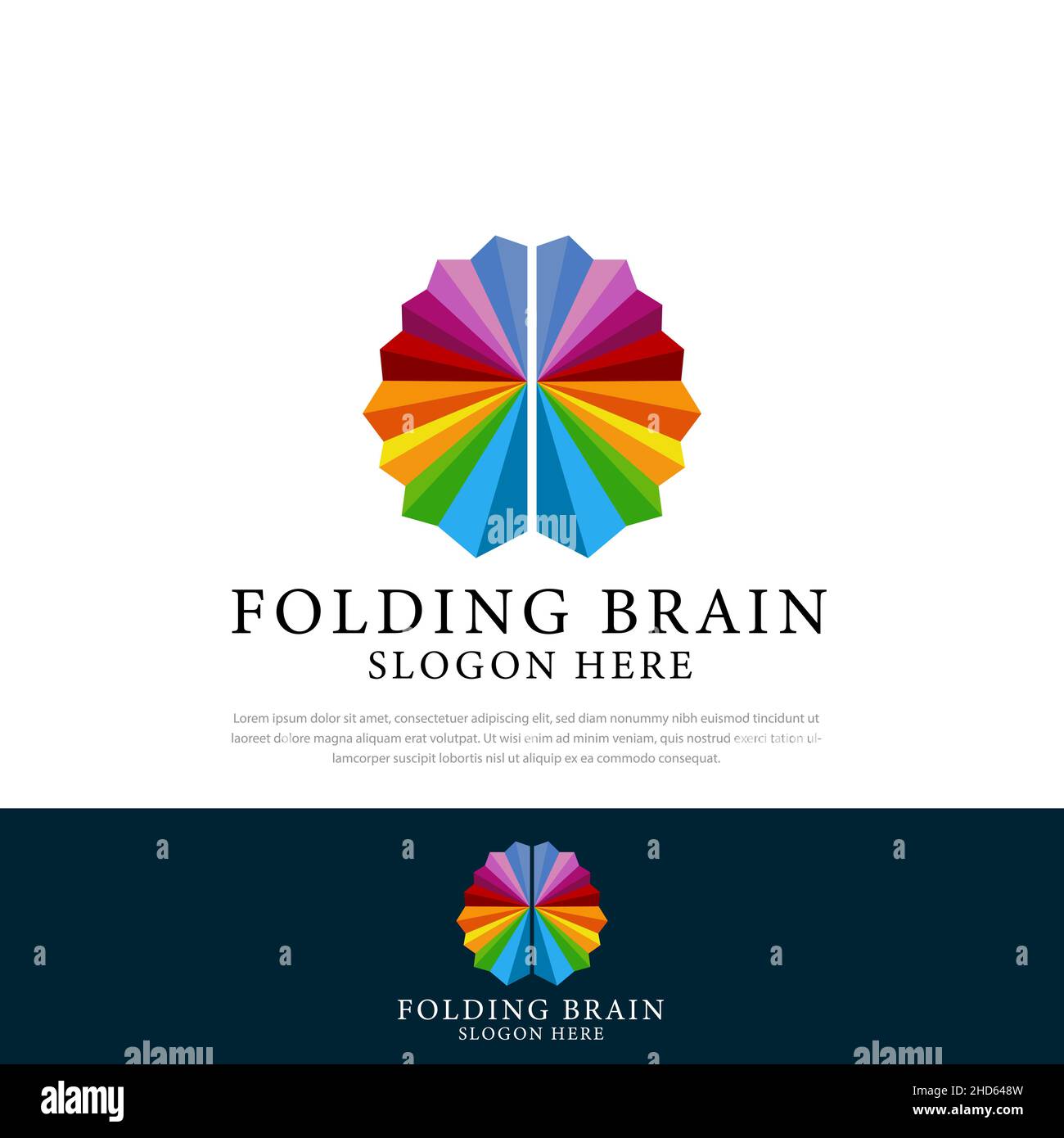Logo Concept Design Bunte abstrakte Falten Gehirn, Gehirn Design-Ideen, Abzeichen, Symbole, Konzepte und Logos Stock Vektor