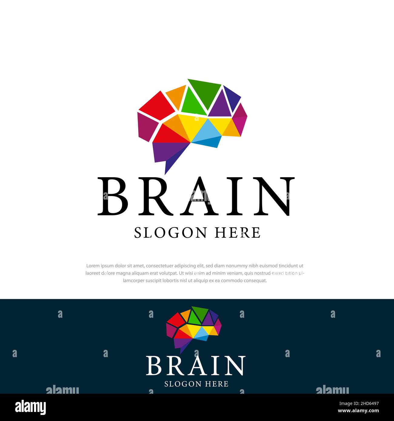 Logo Abstraktes buntes Gehirn Dreieck Konzept Design, Gehirn Design Ideen, Abzeichen, Symbole, Konzepte und Logos Stock Vektor