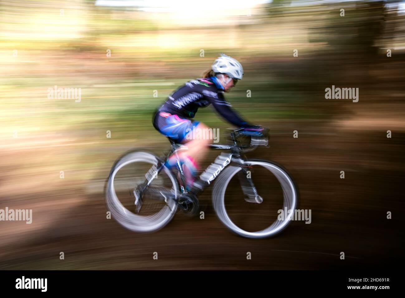 WA20620-00....WASHINGTON - Zyklester auf der eingleisigen Strecke eines Frauencross-Rennens. Stockfoto
