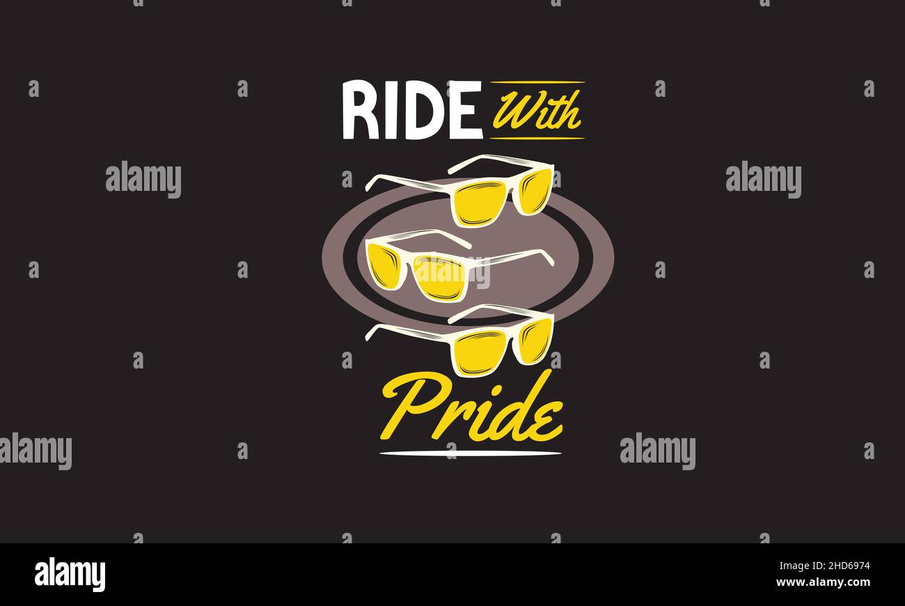 Ride with Pride Brille Skateboard T-Shirt Monogramm Text Vektor Vorlage Stock Vektor