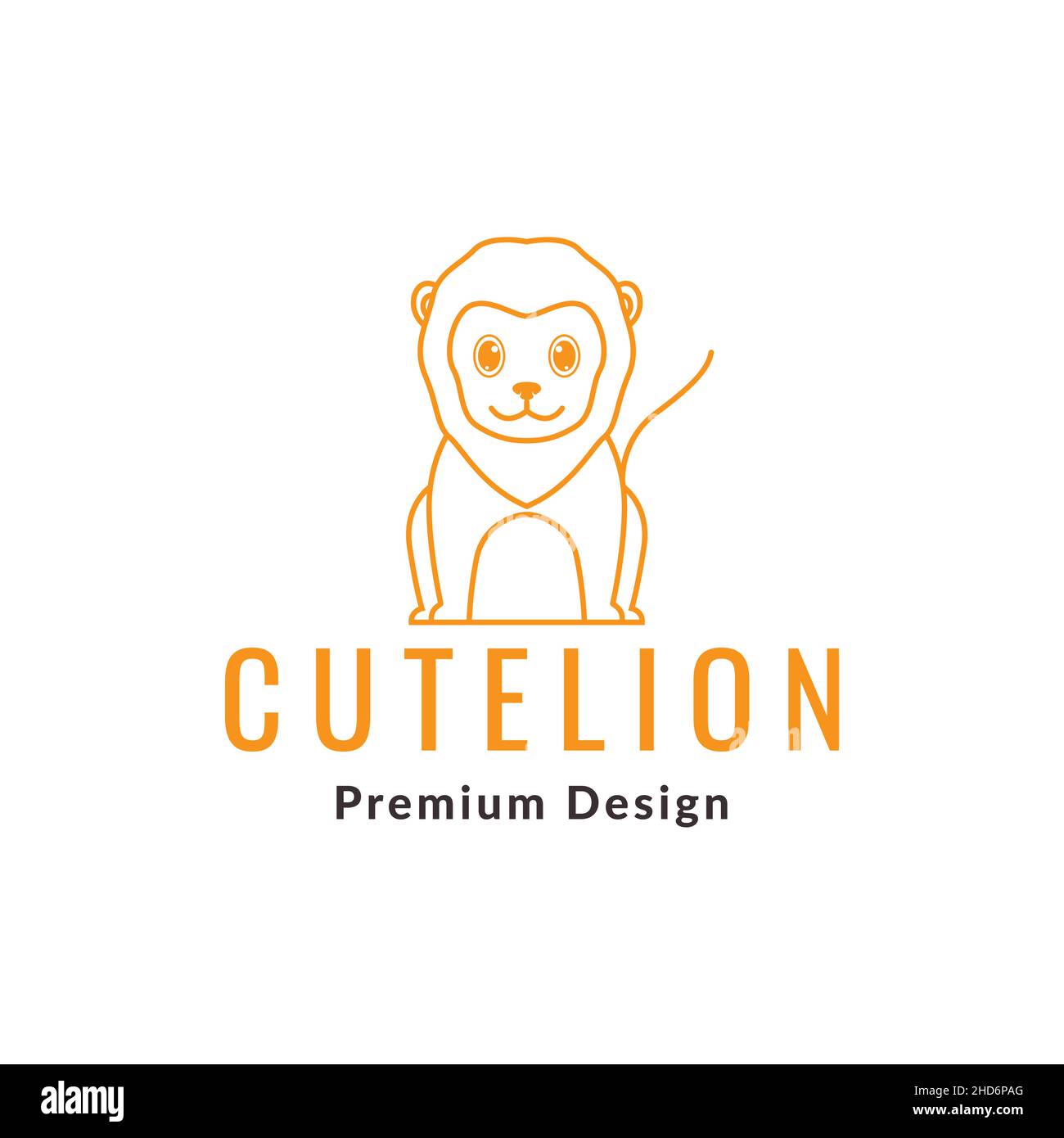 Cartoon niedlichen kleinen Löwen sitzen Linie Logo Design Vektor Grafik Symbol Symbol Zeichen Illustration kreative Idee Stock Vektor