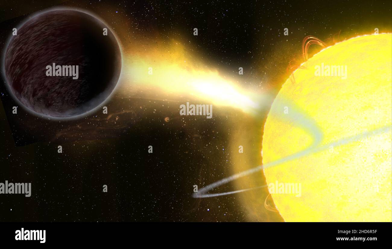 Dunkler Exoplanet frisst Licht, anstatt es in den Weltraum zu reflektieren. Elemente dieses Bildes, die von der NASA eingerichtet wurden. Stockfoto