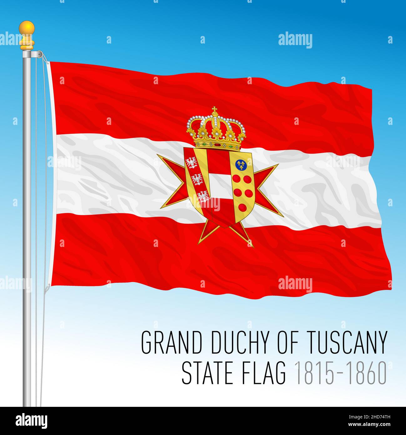 Großherzogtum Toskana historische Staatsflagge, Toskana, Italien, antikes präunitäres Land, 1815 - 1860, vektorgrafik Stock Vektor
