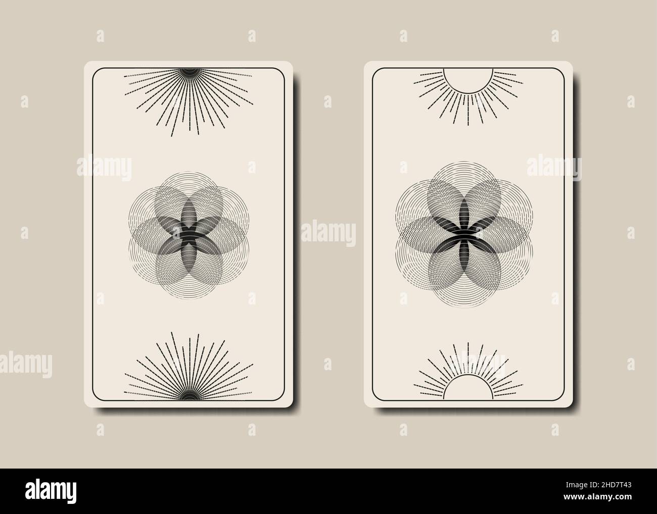 Setzen Sie magische Tarot-Karten, schwarze magische Blume des Lebens boho Stil, heilige Geometrie Zeichen, esoterische spirituelle Symbole, Gott und Göttin Zeichen. Vector Vintage Stock Vektor